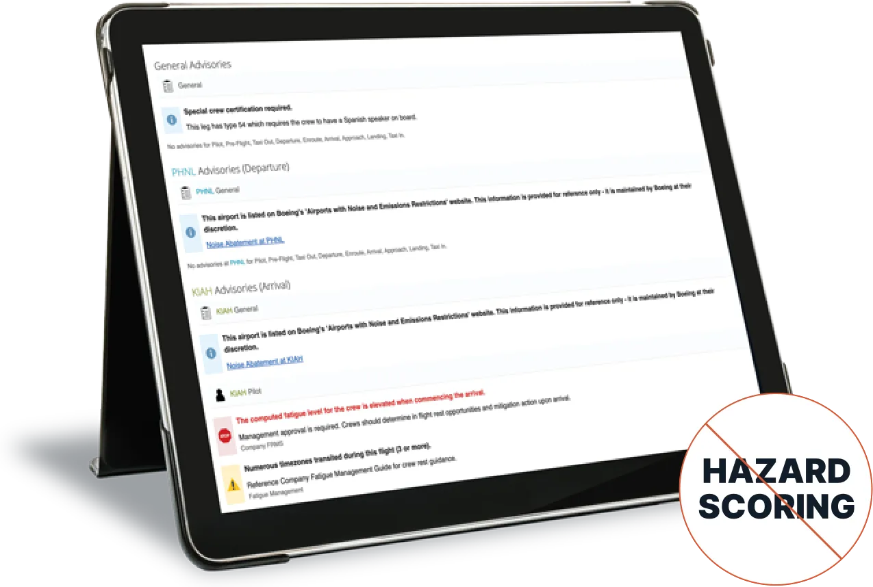 FlightRisk product demo on tablet